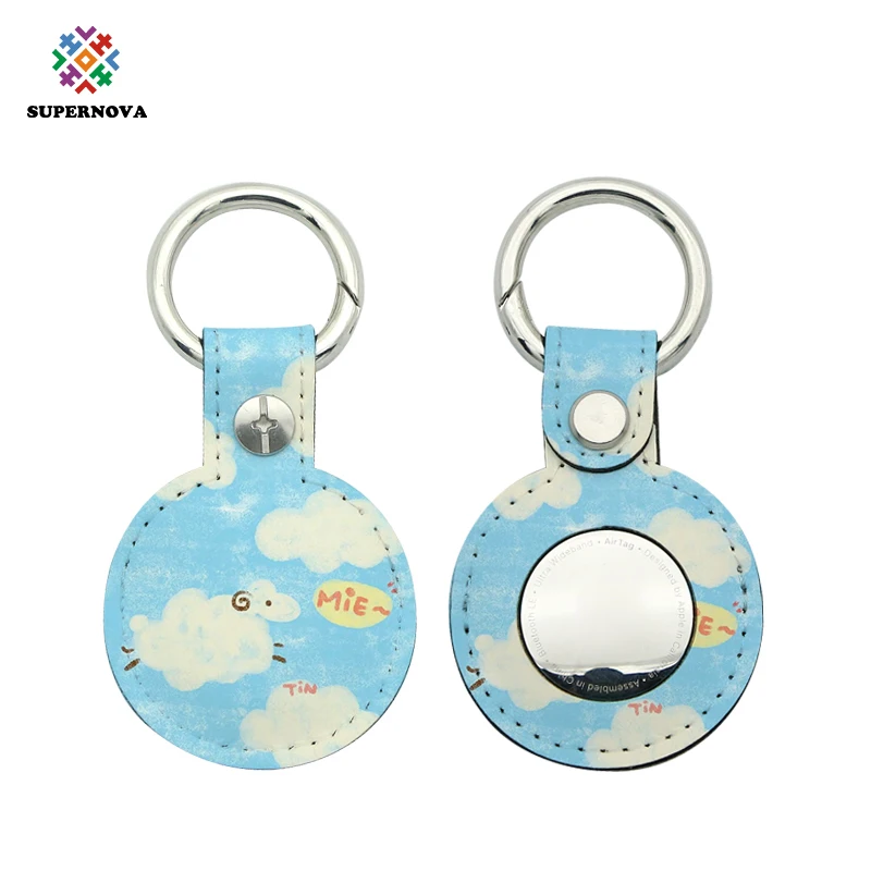  Sublimation Blank Leather Case for Apple AirTags Keychain Air tag Holder Tag Key Ring Cases Tags Protective
