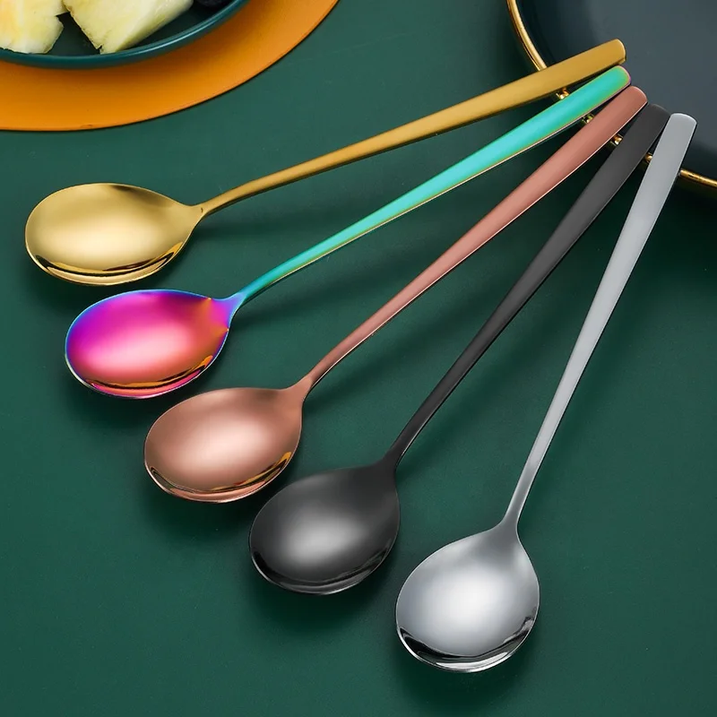 Stainless Steel Korean Spoons with Long Handles Rice Asian Soup Spoon