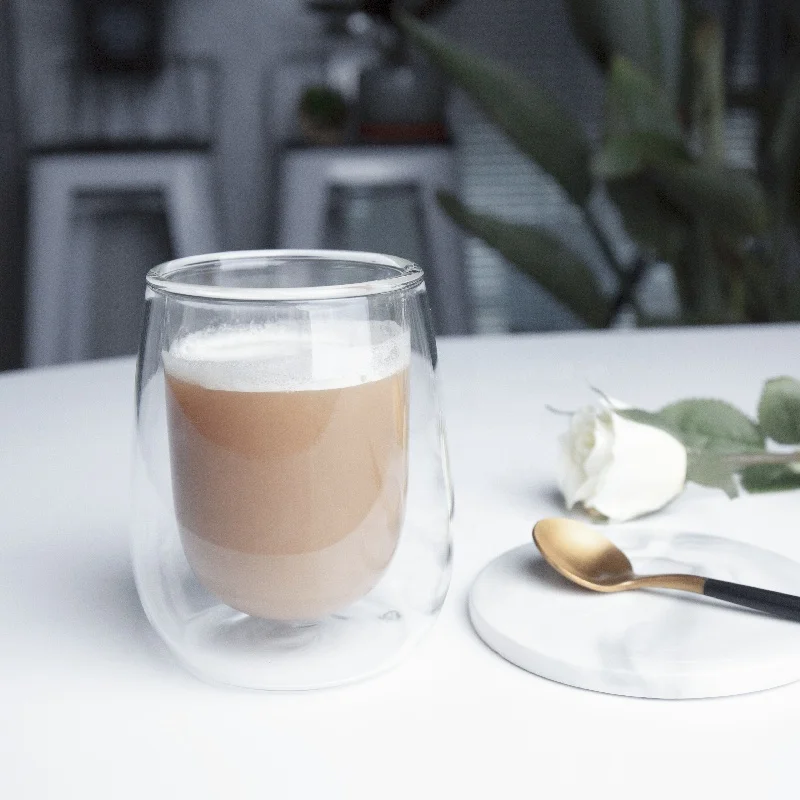 personalized glass double wall tea cup set