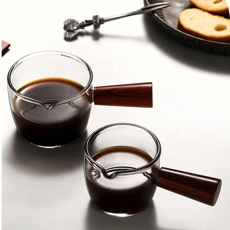 Heat Resistant Mini Coffee Cup With Scale Glass Milk Cup With Wooden Handle