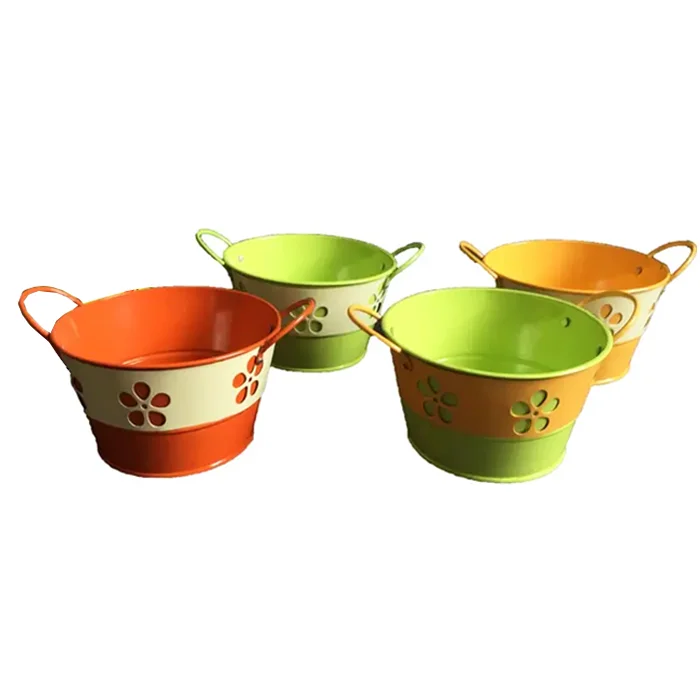 Fashion bright color flower pot galvanized metal pail for garden use