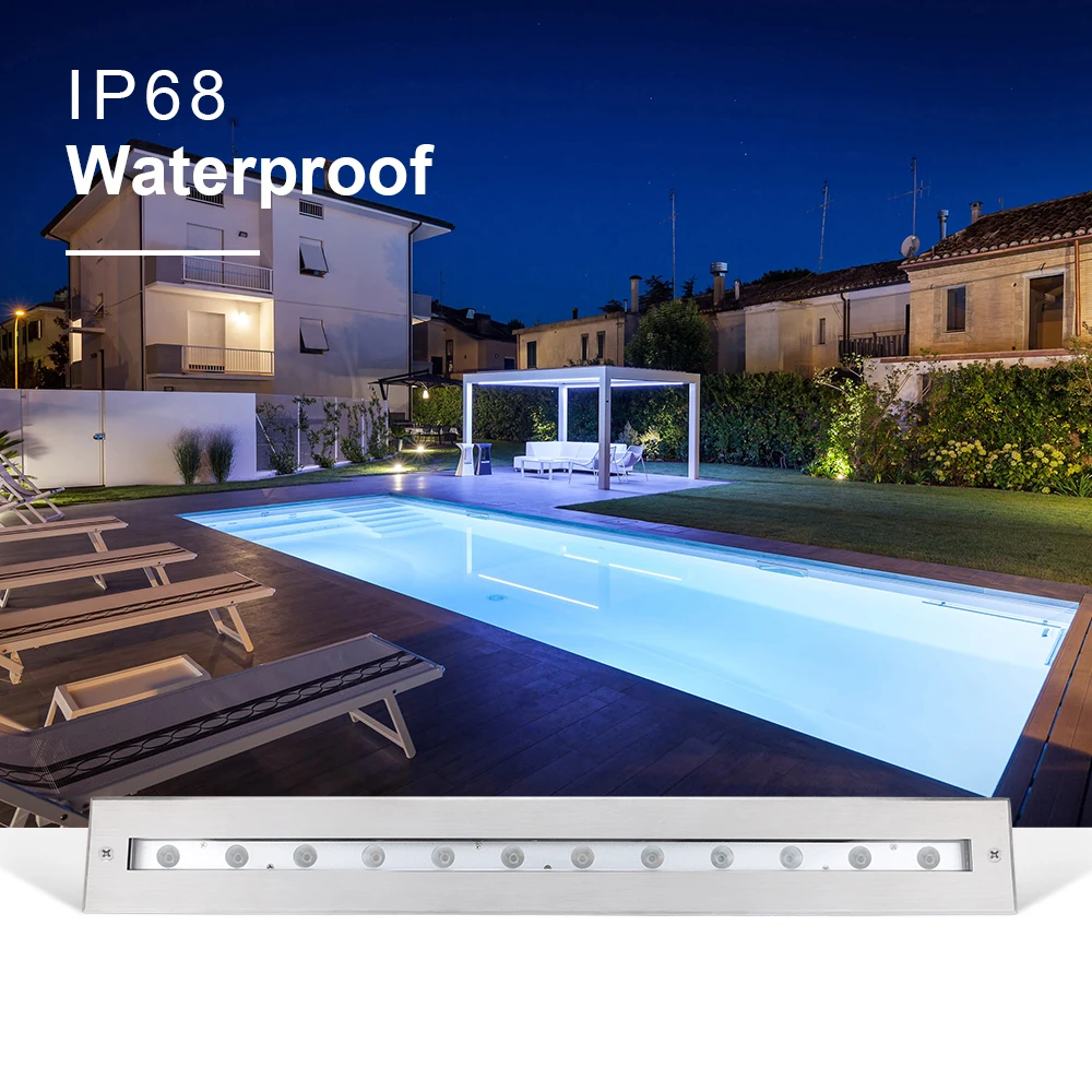 High Quality Rectangle Bright Asymmetrical Beam IP68 SS316L 12W 24VDC LED Underwater Linear Wall Washer Light