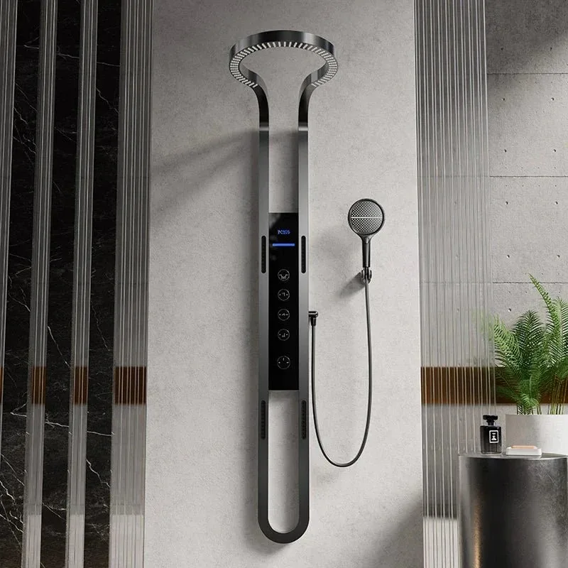 Rainfall Waterfall Black Digital Thermostatic Shower Set Bathroom Brass Mixer Hot Cold Faucet Soft Jet Spray Villas Apartments