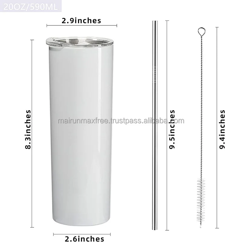 US Warehouse Stainless Steel Insulated Sublimation Mugs 20 Oz Skinny Blank Sublimation Tumblers with straw and lids