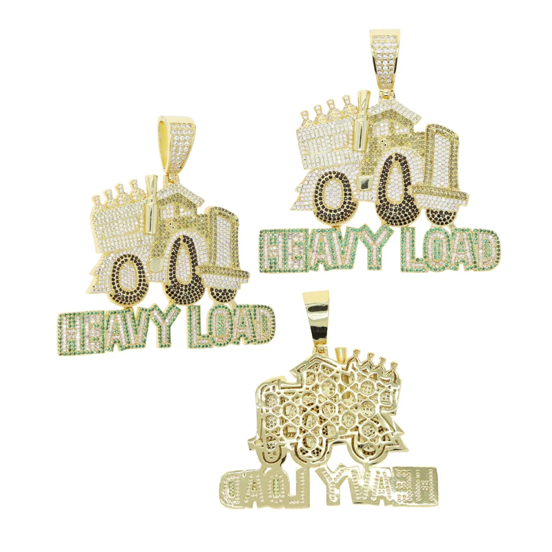 iced out bling 5a cz men boy jewelry fully heavy load money truck car shape hip hop pendant