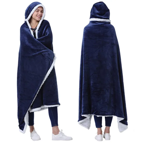 Hooded Wearable Blanket Wrap with Hand Pockets Comfy Sherpa Fleece Hoodie blanket For Adult