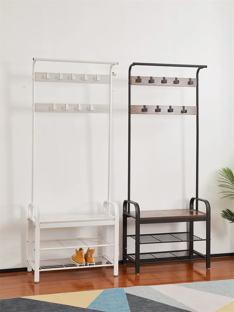 Luxury Wooden Rack Wall Hanger Hanger Floor Type Coat Rack Fixed Clothe Hanging Metal Clothing Apparel Display Shoe Rack Cabinet