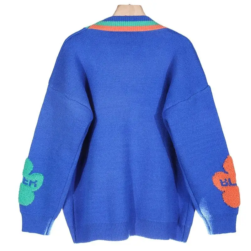 Custom OEM & ODM sweater women winter design ladies knitwear Girls Embroidery patch knit coat knitted cardigan sweater women