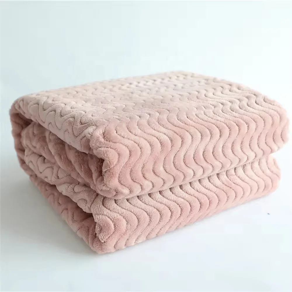 Custom Size Jacquard Wave Pattern Super Soft 100% Polyester Flannel Mink Knee Blanket For Gift Warm