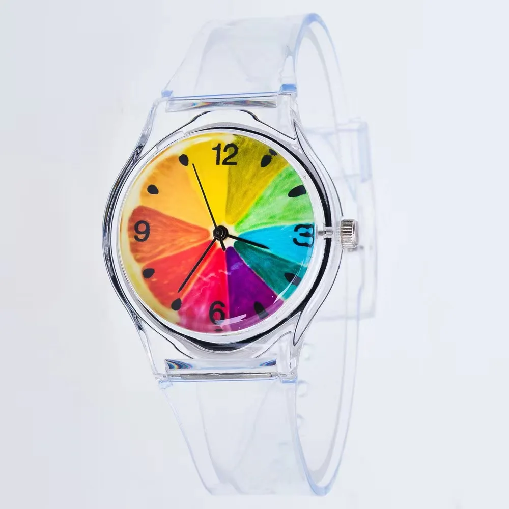 Watches For Women Birthday Gift Lovely Colorful Transparent Plastic Oranges poached egg face Student Girl Cute Jelly watch