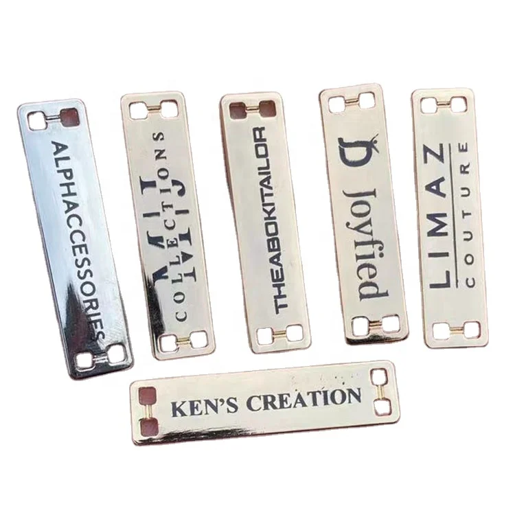 Fashion design name custom  metal logo accessoires  labels clothing metal tag Screen printing laser