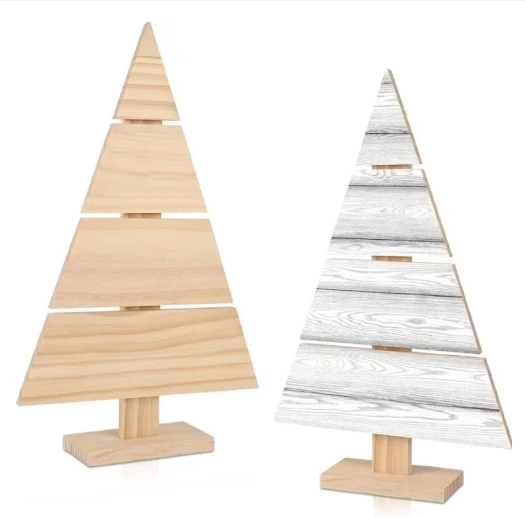 Christmas standing wooden tray unfinished blank wooden micro decoration wooden tree hand drawn DIY triangle