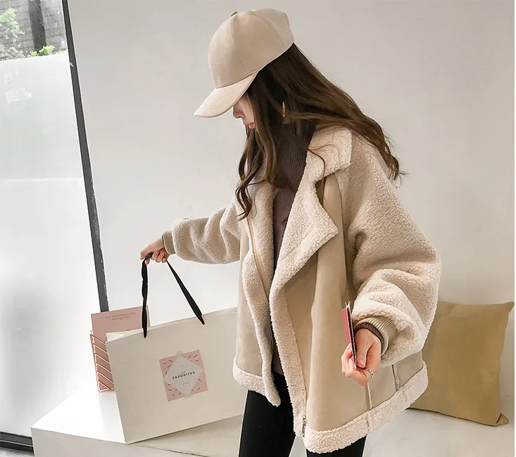 trendy casual zipper womens wool faux fur jackets warm winter coats