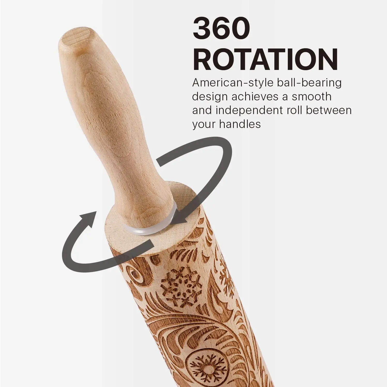 Wooden pastry embossing roller rolling pin with handle classic texture baking tool