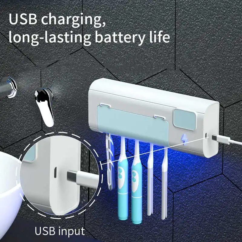 2022 New Released Wall Mounted UV Light Sterilizer Toothbrush Holder Electric Rechargeable UV Toothbrush Sterilizer