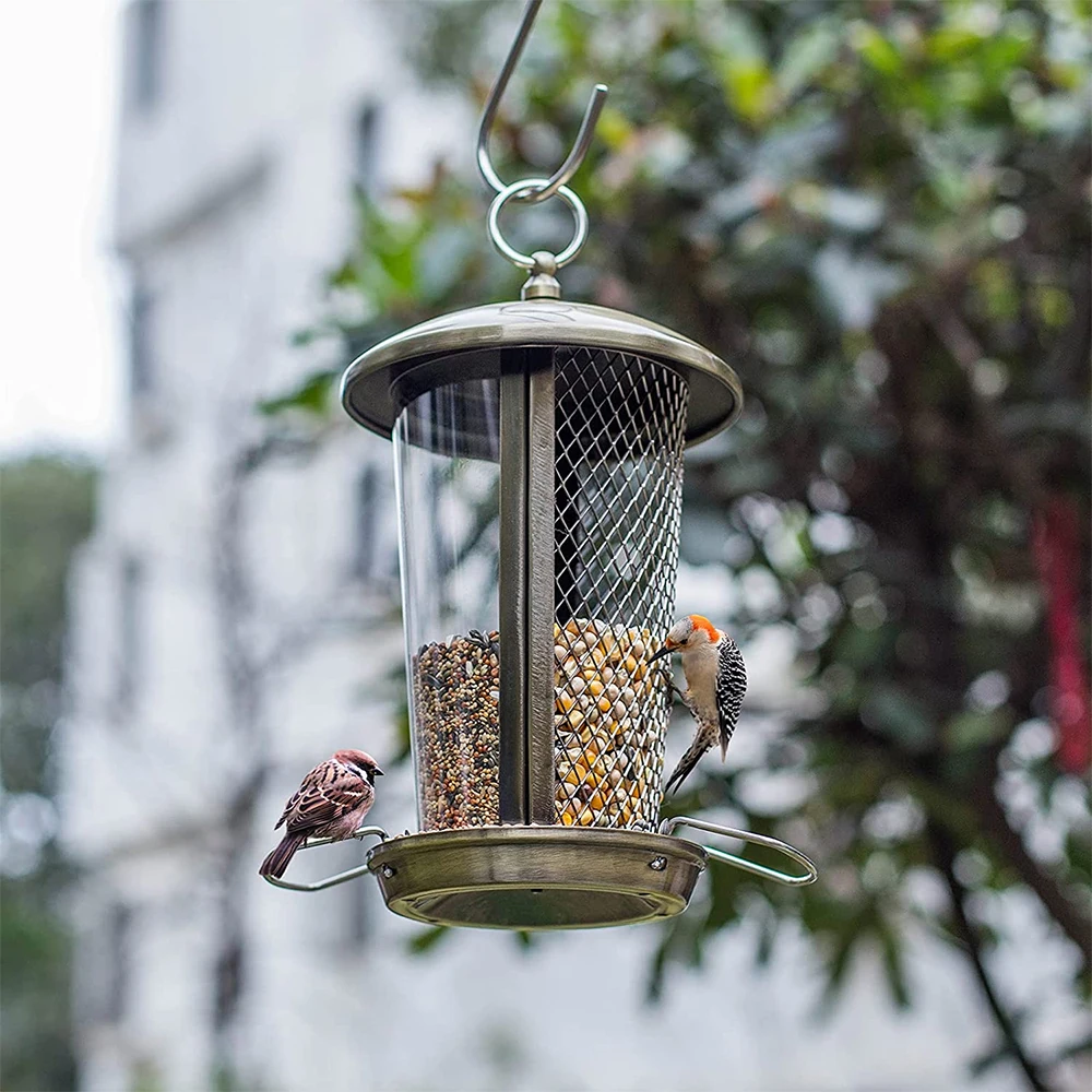 2 in 1 Bird Feeders for Outside, Hanging Metal Bird Feeder for Finch Cardinal