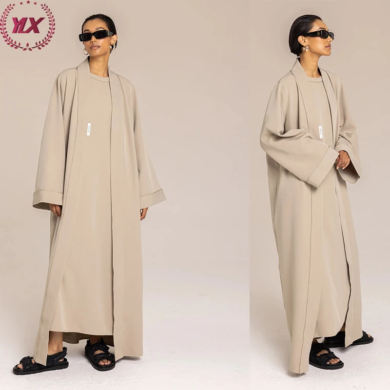 Essential Khaki Simple Style Good Smooth Fabric Popular Abaya Oben Dubai Womens Muslim Clothing 2023