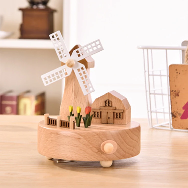 Dependable performance baby music box mechanism wooden windmill music box