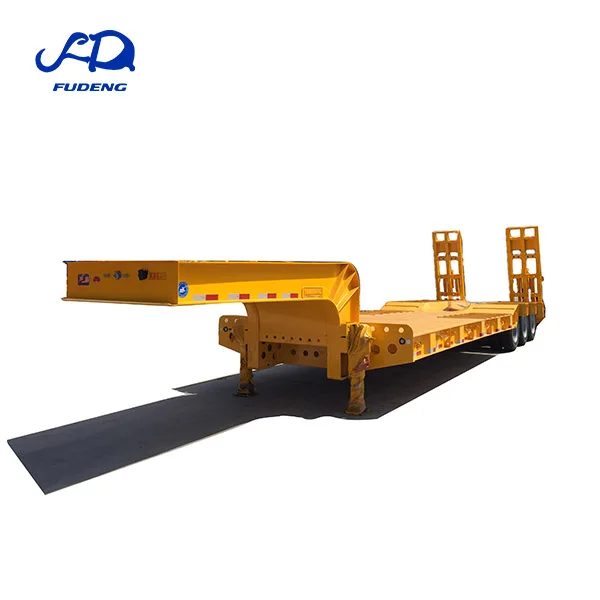 3 axle 80ton payload gooseneck low bed semi trailer carry heavy duty equipment lowboy semitrailer mechanical climbing ladder