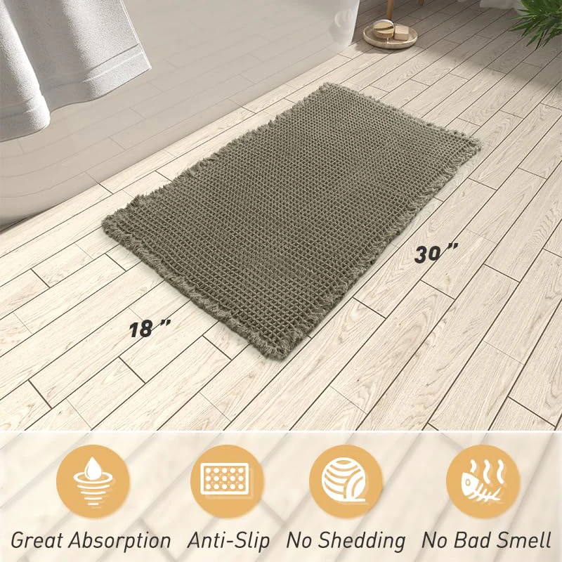 Custom Color Home Hotel Microfiber Absorbent Door Bathroom Mat Non Slip Machine Washable Waffle Bath Mats with Tassels