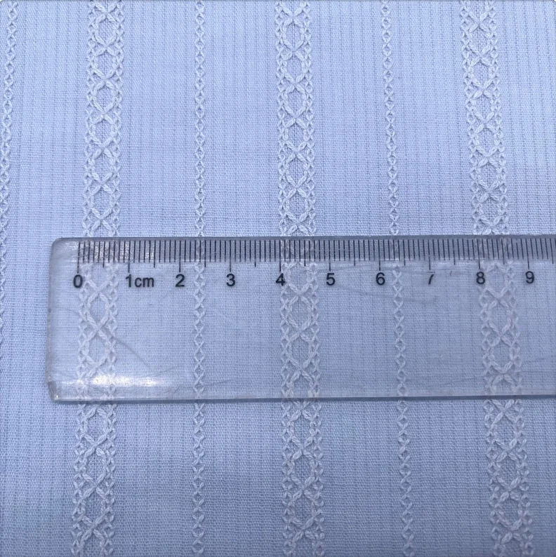 Low MOQ wholesale colorful mesh geometric stripe jacquard pure cotton fabrics for clothing