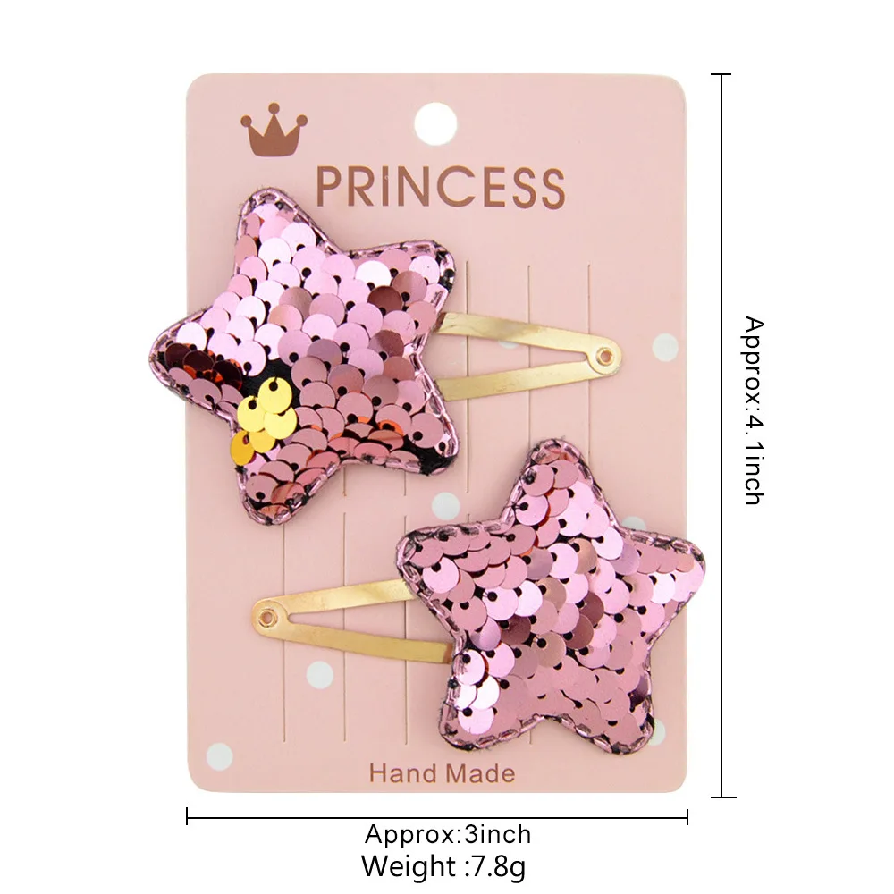 Wholesale Gold Colorful Star Heart  Crown  Bobby Pins Cute Sequin Hair Clips Accessories For Kids Girls