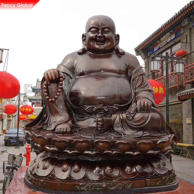 FANCY High Quality Life Size Bronze Smiling Buddha Statue Sculpture