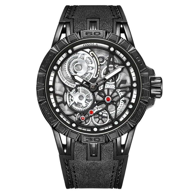 Onola 3807 Mens Skeleton Watch Quartz Analog Watches 2020 New Arrival Male Visibla 3ATM Waterproof Sport Watches Dropshipping