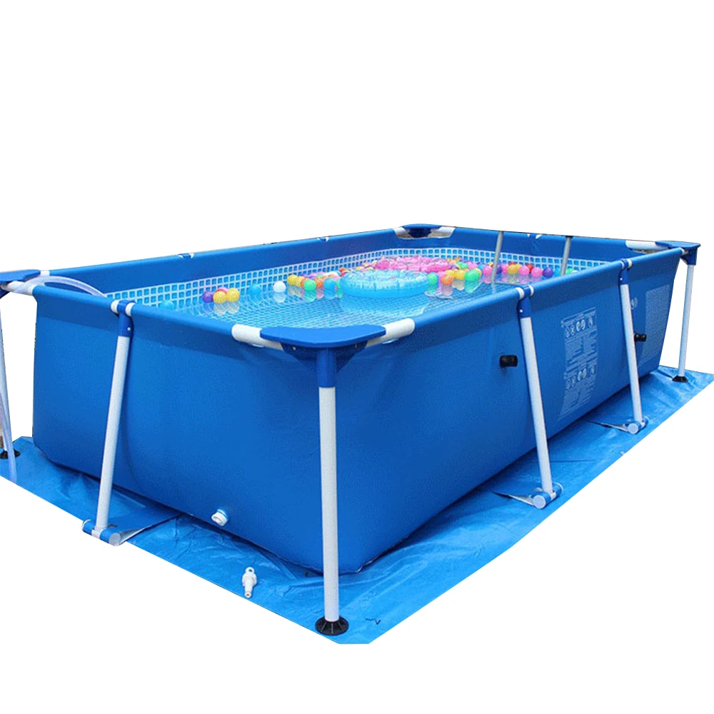 Blue Rectangular Steel Frame Pool Portable Container Swimming Pool for Kids and Adults Above Ground Family Swimming Pool