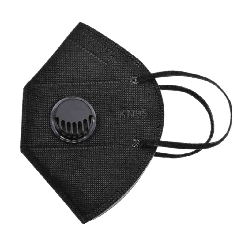 Black KN95 Face Mask with Breathing Valve Non-Woven Fabric Respirator Filtering Ear Loop Mask