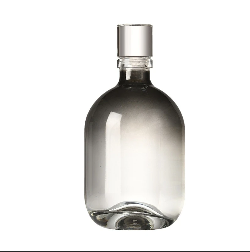 Unique Flask Shaped 500ml Round Whisky Bottle Glass Vodka Alcohol Spirits Bottle for Bar Wedding