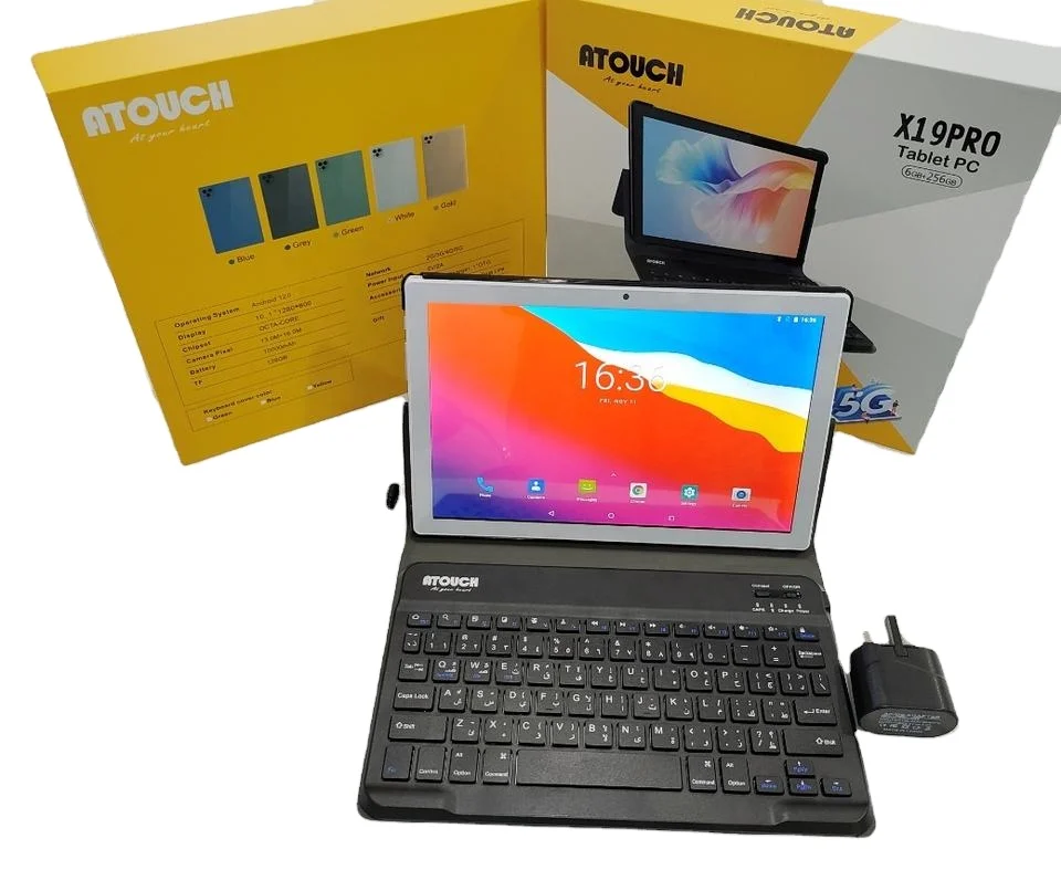 Atouch Best Seller X19 Pro Tablet PC 10.1 Inch IPS LCD Screen 5G Dual SIM Android 12 Business Tablets with Bluetooth Keyboard
