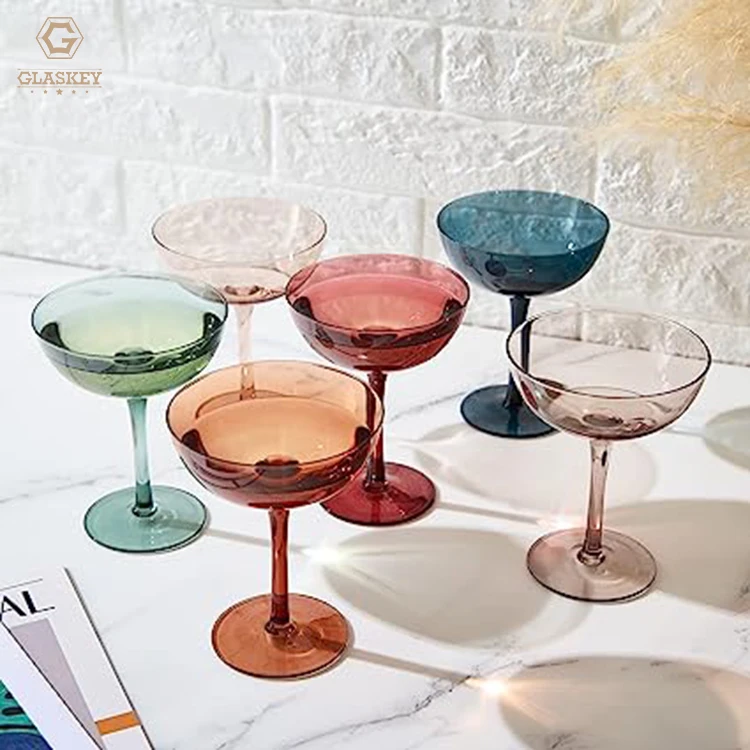 Colored Crystal Cocktail Glassware 6 Pk Champagne Coupe Glasses Goblet Cocktail Glasses Luxury Gift Set