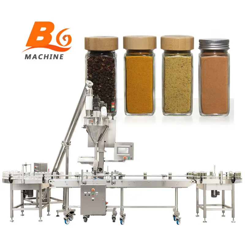 Factory price automatic jar bottle filler sealing capping line spice powder packing filling machine 1-100g