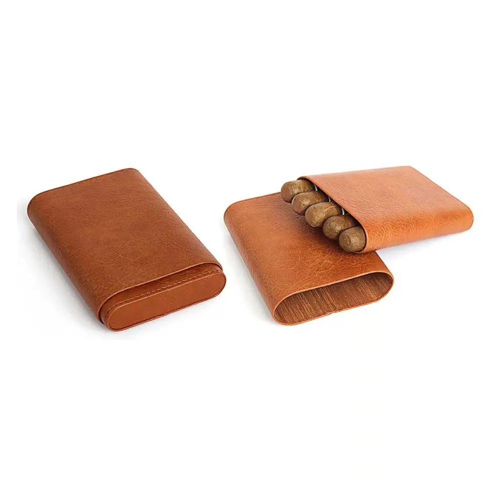 made in china custom 4-5ct leather black portable cigar humidor case wholesale smoking gift set travel cigar case