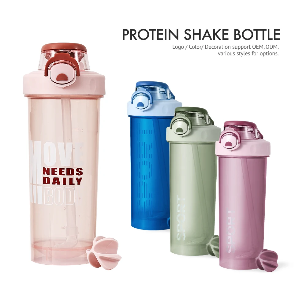 800ml Bpa Free Gym Protein Shaker Bottles with Straw Strainer Filter Gym Fitness Plastic Protein Shaker