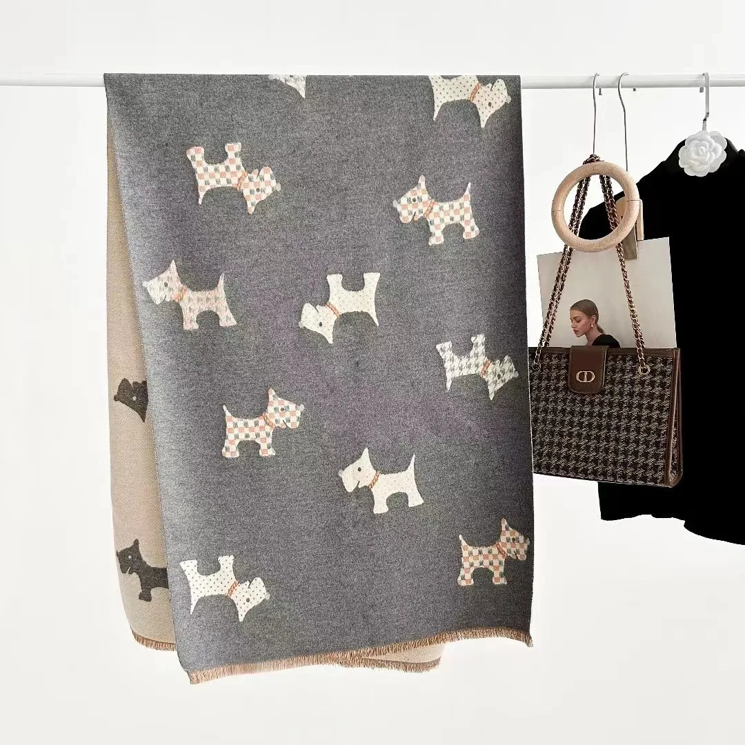 Wholesale Fashion Soft Thick Winter Dog Pattern Scarves Wrap Girls Pashmina Cashmere Scarf Shawl Blanket