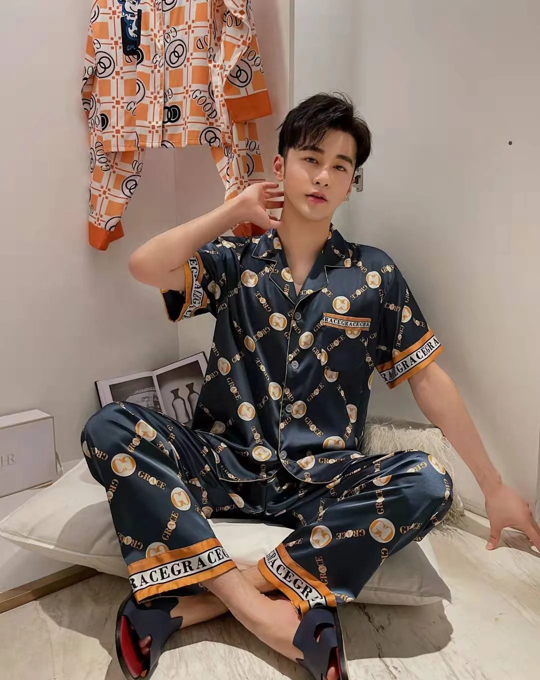 New arrivals luxury silk satin men Pajamas wholesale silk Pajama Sleepwear for men plus size summer nightwear