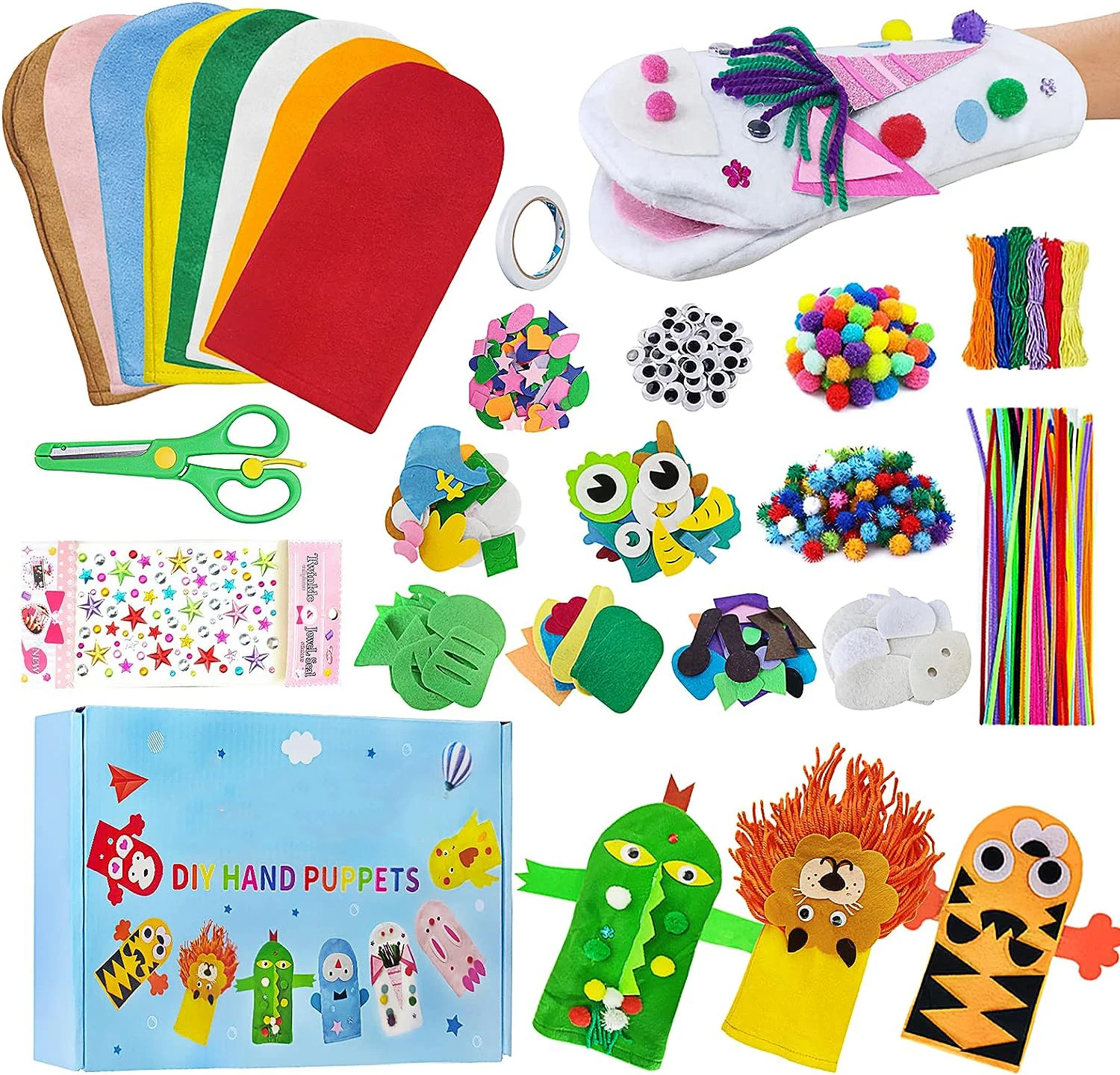 Hand Puppet Making Kit Art Craft Felt Sock Puppet Creative DIY Personal Puppets Storytelling Role Play Party Supplies for Kids