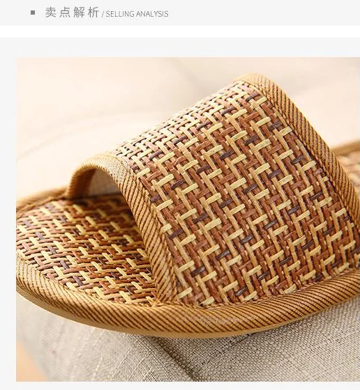 Bamboo Summer Slippers For Women  Woven Rattan Straw Mat Slippers Indoor Home Linen Summer Slides Slippers