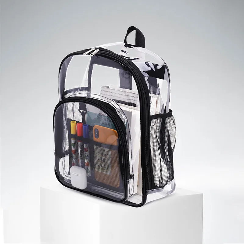 2024 New Unisex Customised School Bags Cute Pink Travel Shoulder Bagpack Transparent PVC Clear Backpacks For Students Boys Girls