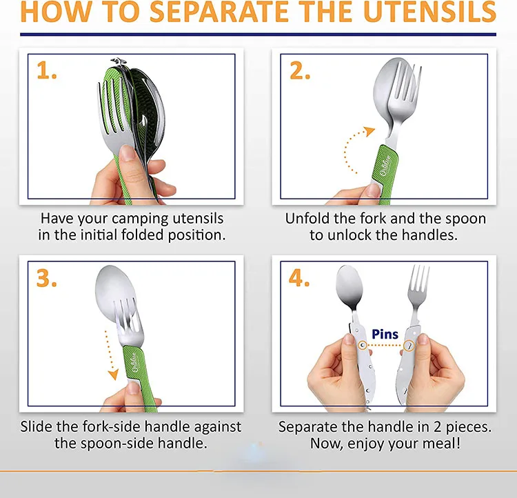 Набор вилок ложек ножей и открывалки для бутылок набор столовых приборов кемпинга оптовая продажа 4 в 1 складная нержавеющая сталь металл