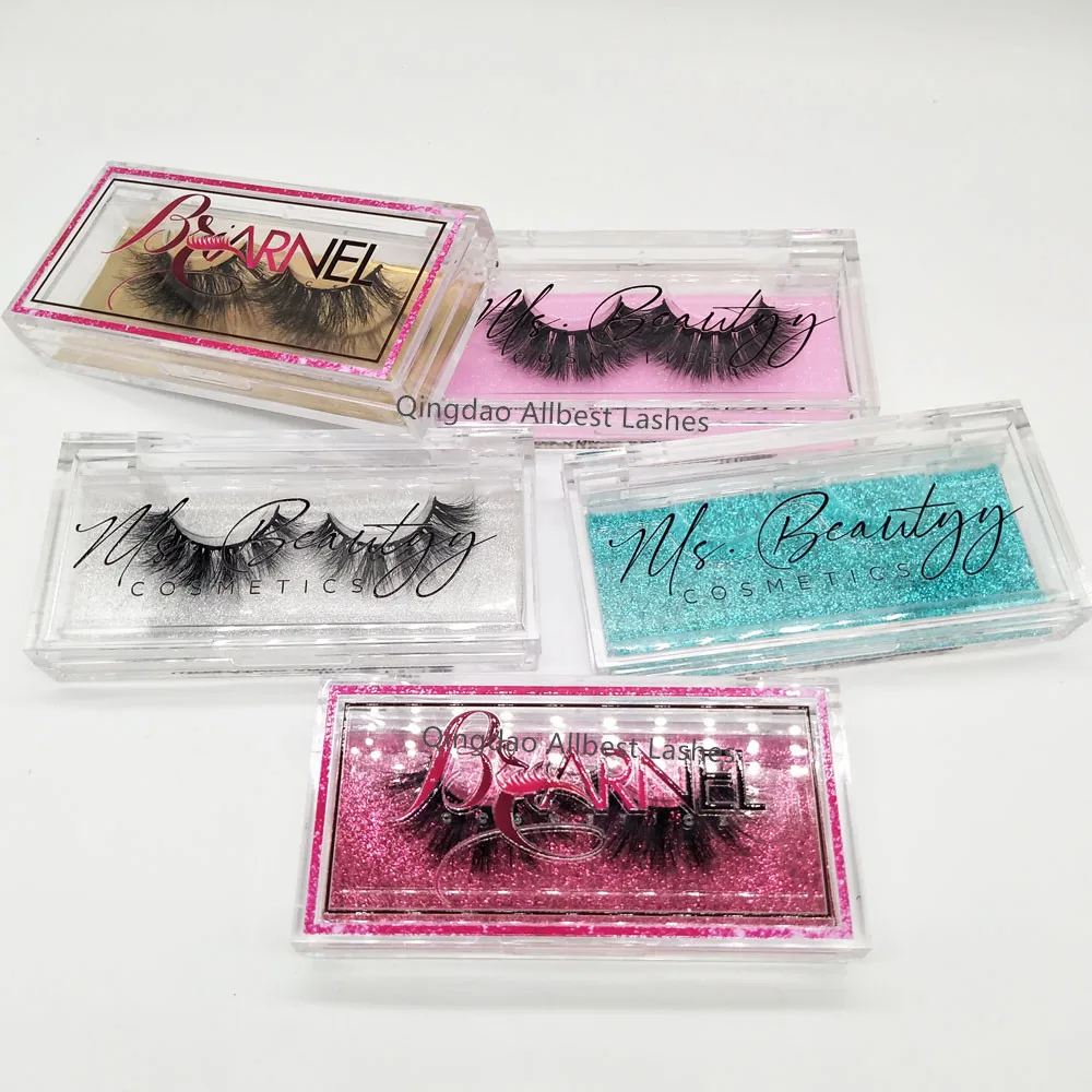 Glitter Lash Box Rectangle Plastic Acrylic Butterfly Lash Cases for 25mm Mink Eyelashes Custom Lash Boxes