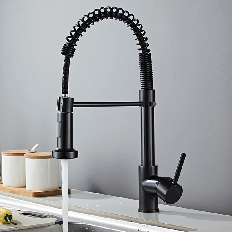 ROVATE Kitchen Faucets 304 Stainless Steel kitchen Tap Modern Matt Black Spring Pull Down kitchen Sink Faucet