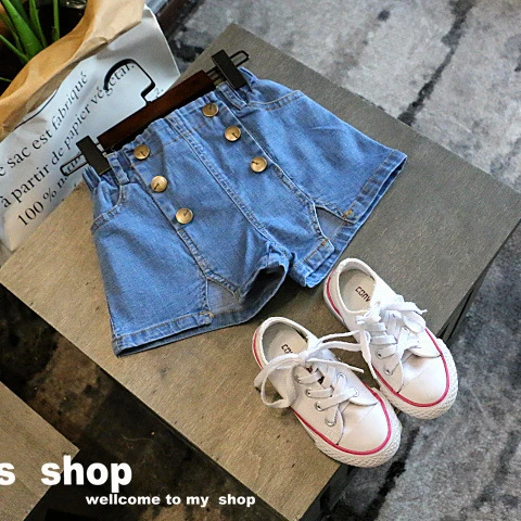 2020 summer new children double-breasted denim kids casual shorts hot pants girls Korean short jeans