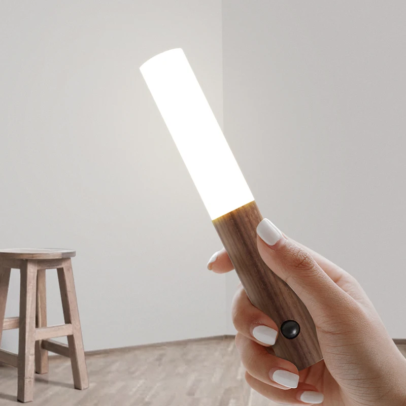 Modern USB Rechargeable Wood Wall Lamp LED Light Source with Intelligent Human Body Motion Sensor Mini Size for Bedroom