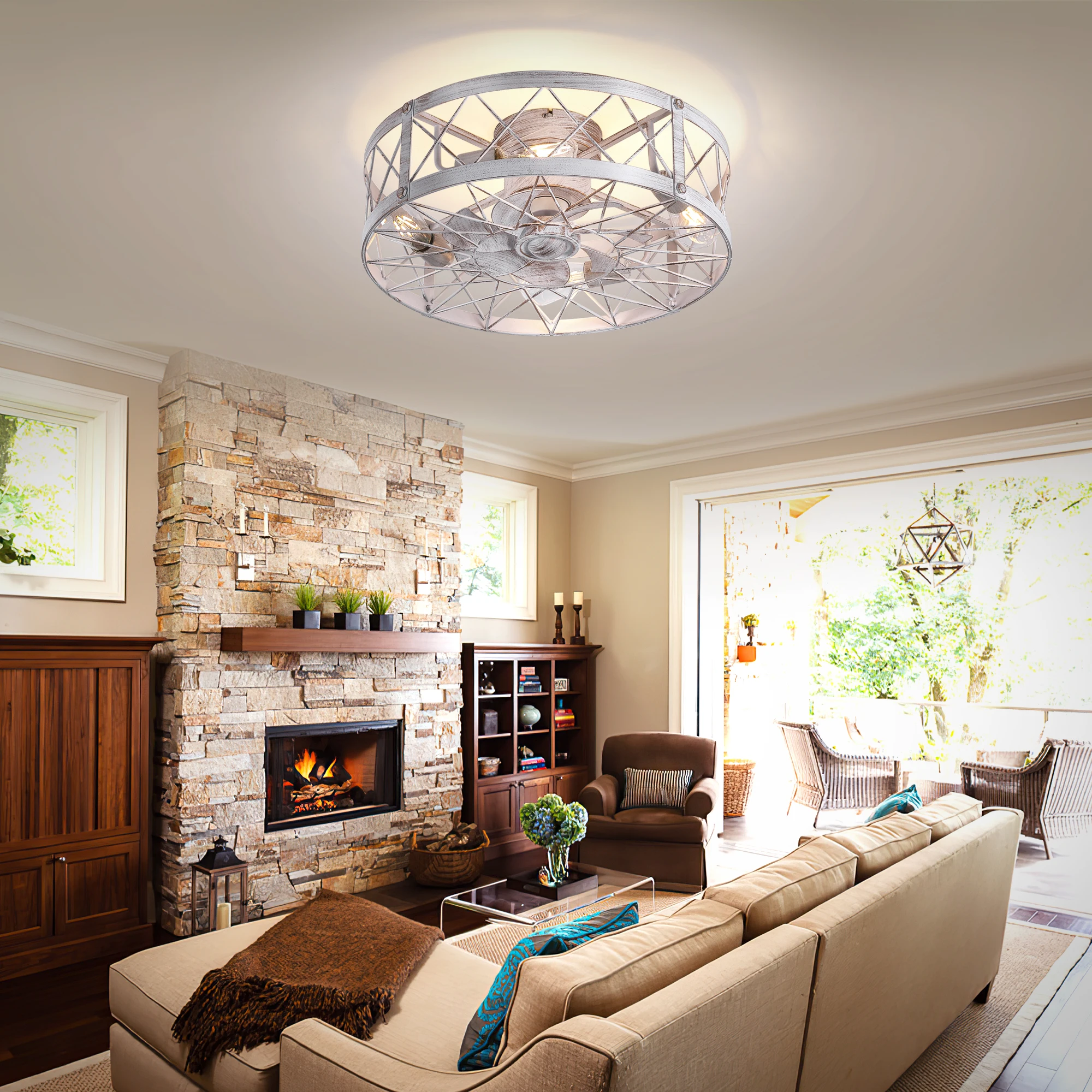 110V Ceiling Fan with light and Remote Bedroom Black/White Retro-Industrial Style Ceiling Fan American Standard Fan Lights