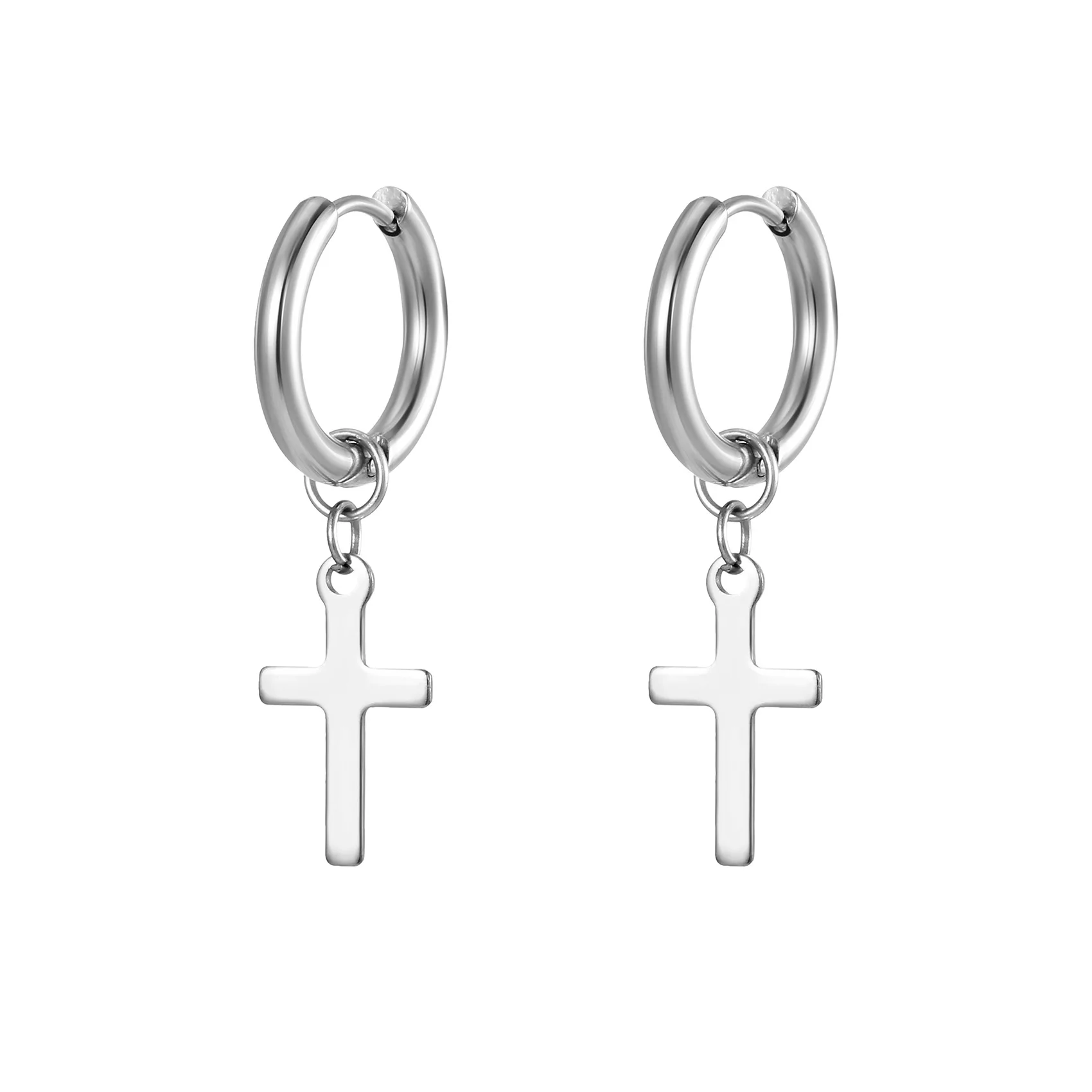 Christian Mens Ear Clips Jewelry Cross Earrings Stainless Steel Small 18K Gold Plated Hoops Earrings For Men Women
