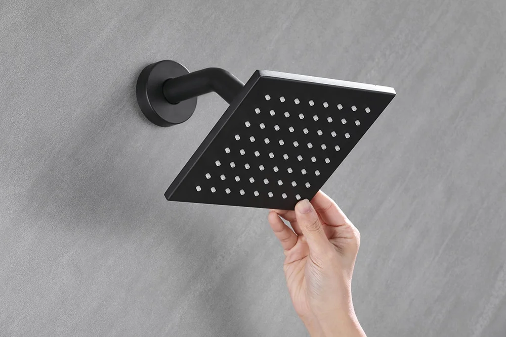 Factory direct sales High quality  bathroom black  Ceiling Mounted Square Shower Head three Functions Rainfall  brass ShowerSet