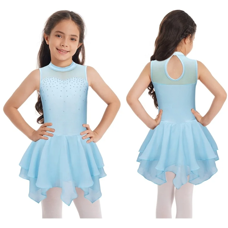 6-16 Years Kids Girls Stylish Clothing Latin Ice Figure Skating Dress Performance Wear Hollow Back Samba Dancing Dress
